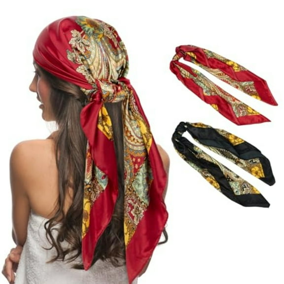2 Pack Women Versatile Scarf 35 Inch Printed Satin Face Large Square Scarf (2 Colors) Beauty & Personal Care