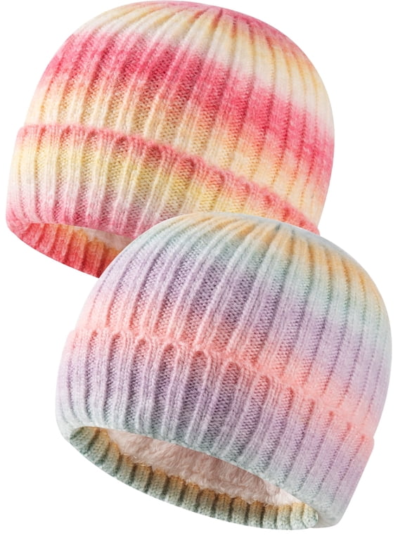 2-Pack Women's Slouchy Beanie Hats Soft Cute Winter Fleece Lined Knit Hat for Christmas