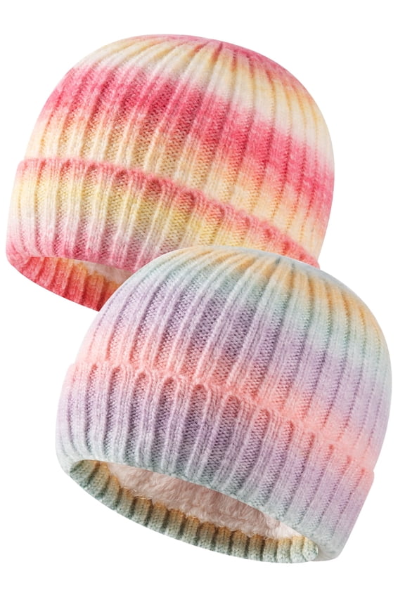 2-Pack Women's Slouchy Beanie Hats Soft Cute Winter Fleece Lined Knit Hat for Christmas