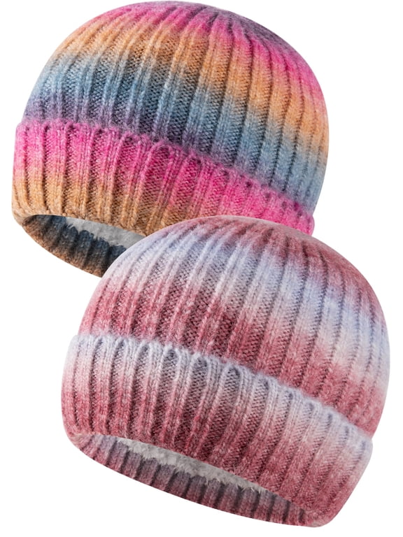 2-Pack Women's Slouchy Beanie Hats Soft Cute Winter Fleece Lined Knit Hat for Christmas