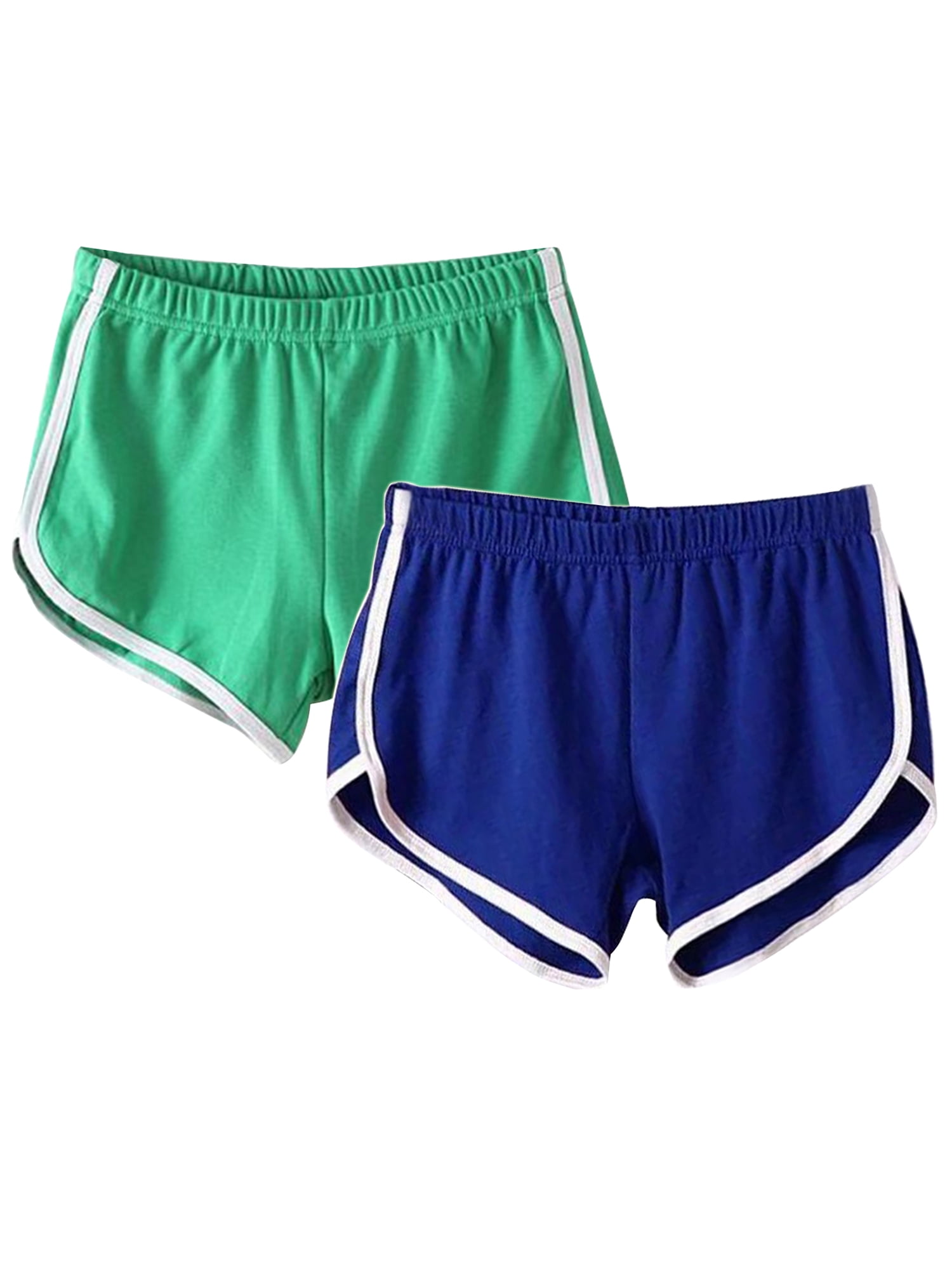 (2 Pack) Women Yoga Shorts Side Striped Fitness Sports Gym
