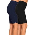 thumbnail image 1 of 2 Pack Women's Knee Length Bermuda Shorts Pull On Elastic Waist Stretch Fit Side Slit Size S-3XL, 1 of 6