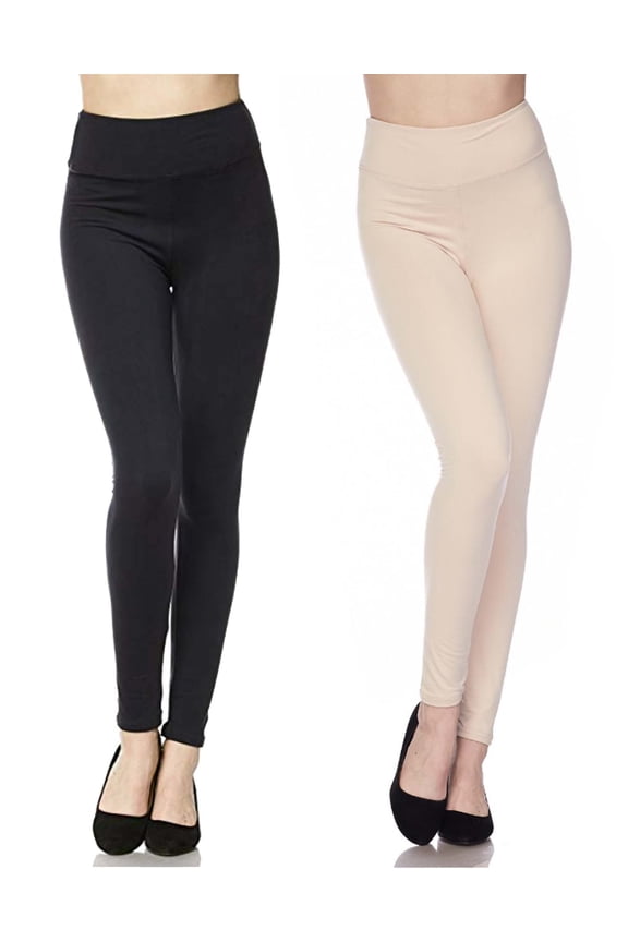 2 Pack Women's 3 inch High Waistband Full Length Leggings For Yoga and Casual