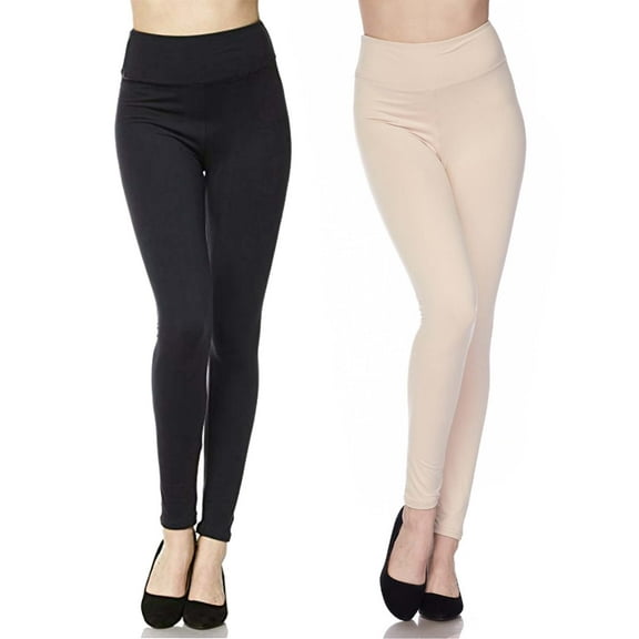 2 Pack Women's 3 inch High Waistband Full Length Leggings For Yoga and Casual