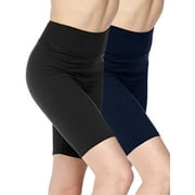 KUDA MODA 2 Pack Women's 3 inch Wide Waistband Biker Leggings Bike Shorts For Workout Running Athletic Yoga