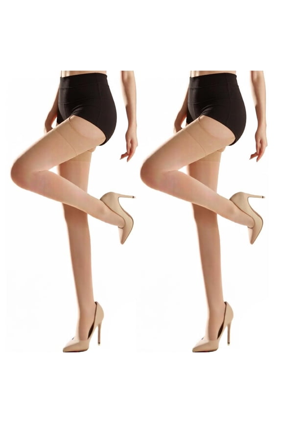 2-Pack Women's 30D Sheer Suspender Tights - Fashion Cutout Design & Anti-Snag