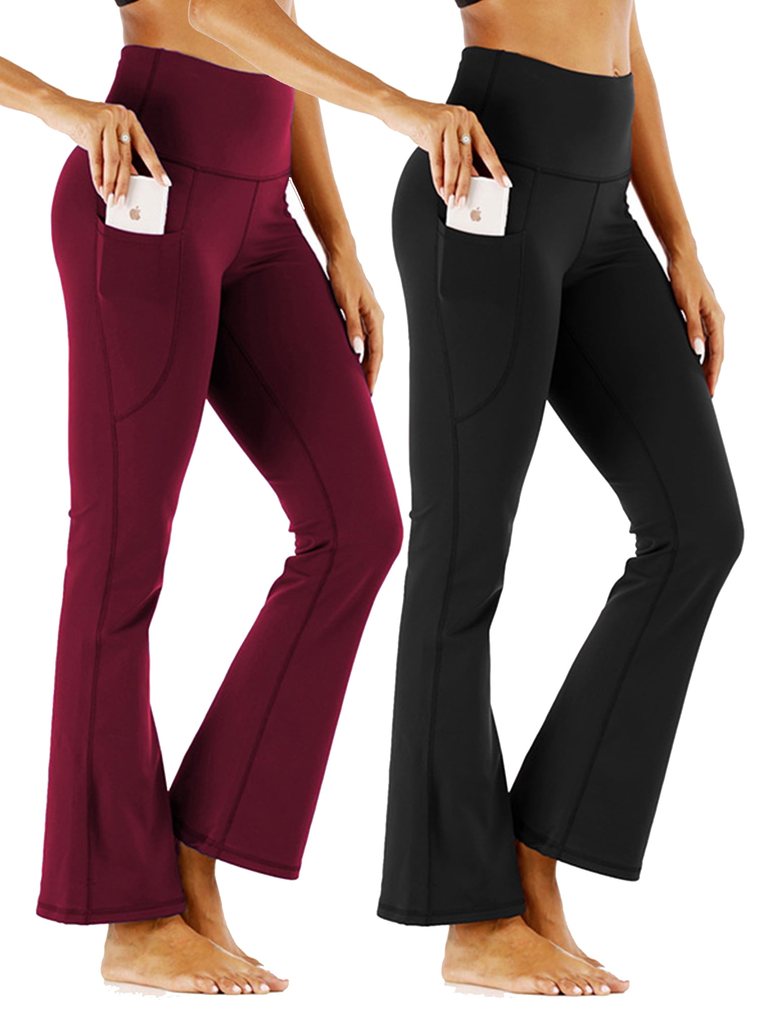 2 Pack Women's Bootcut Yoga Pants Solid Color High Waisted Bootleg