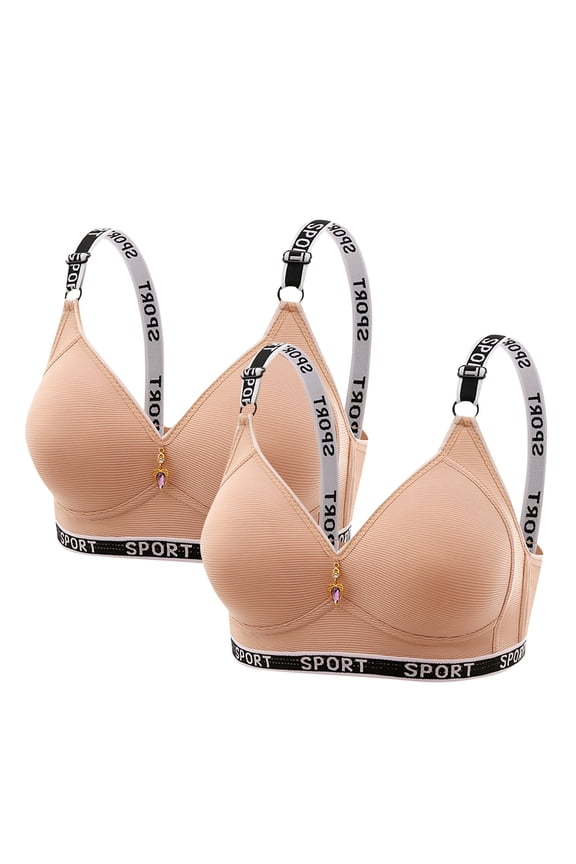 2 Pack Women's Bra Gathered Adjustable Straps Double Breast Bras No Underwire Full Coverage Pushup Underwear
