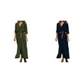(2Pack) Women's Casual Button Long V Neck Midi Dress Shirt Dress Long