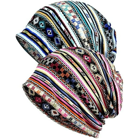 2-Pack Women's Chemo Headwear, Breezy Open Crown Slouchy Beanie & Scarf Cap, for Hair Loss, Sleeping, Sun Protection