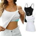 thumbnail image 1 of 2 Pack Women’s Comfort Fit Cotton Camisole, Built-in Shelf Bra Adjustable Straps Undershirt for Daily Layering Black/White 2XL, 1 of 6