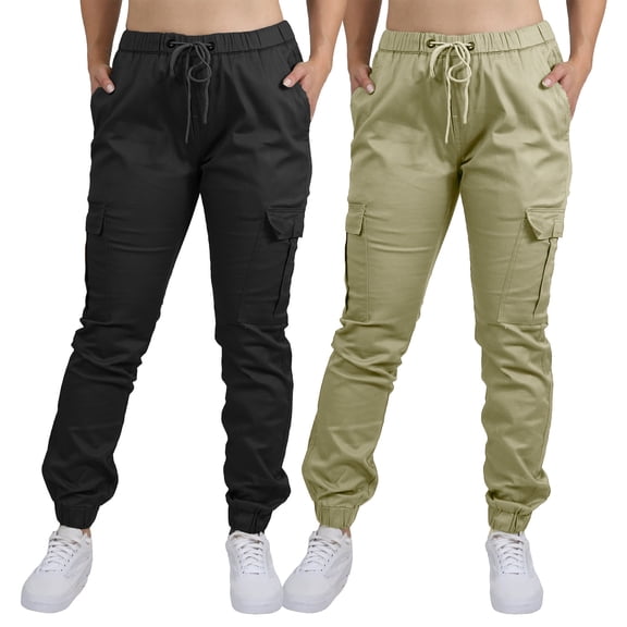 2-Pack Women's Cotton Flex Stretch Cargo Jogger Pants (Sizes, S-2XL)