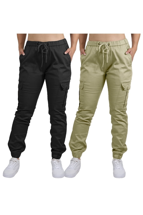2-Pack Women's Cotton Flex Stretch Cargo Jogger Pants (Sizes, S-2XL)