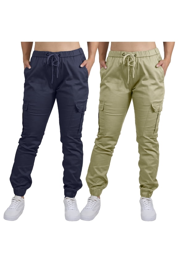 2-Pack Women's Cotton Flex Stretch Cargo Jogger Pants (Sizes, S-2XL)