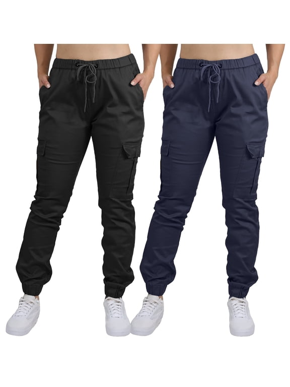 2-Pack Women's Cotton Flex Stretch Cargo Jogger Pants (Sizes, S-2XL)