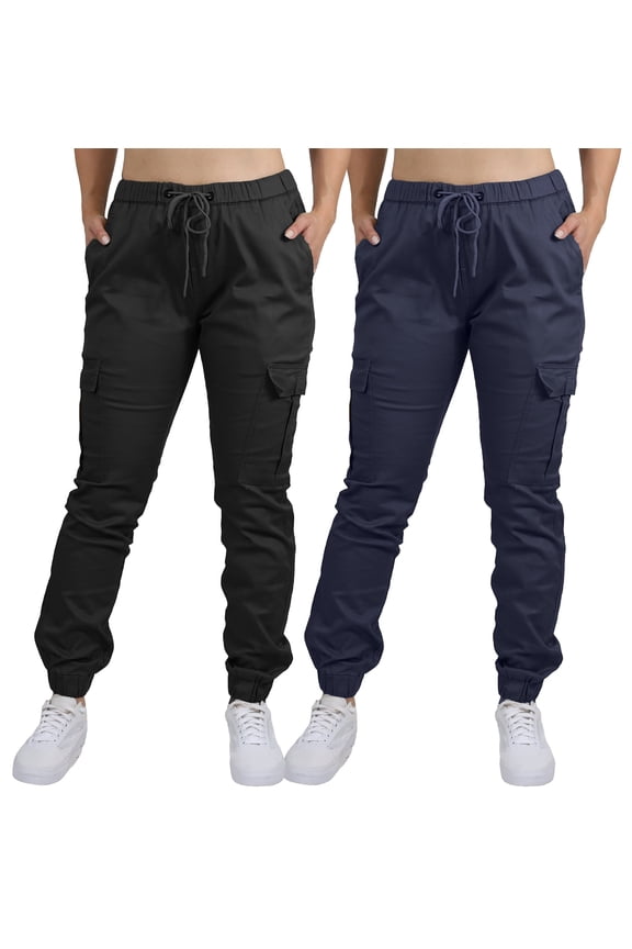 2-Pack Women's Cotton Flex Stretch Cargo Jogger Pants (Sizes, S-2XL)