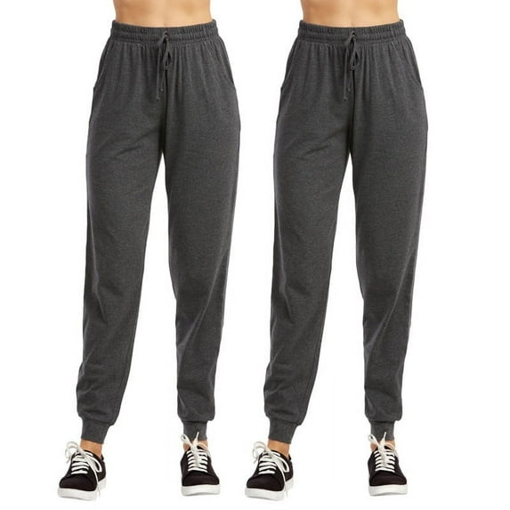 2 Pack Women’s Cotton Jogger Pants with Drawstring and Pockets Elastic Waist Jogging Sweatpants Trousers Women Lounge Yoga Running Workout Womenswear