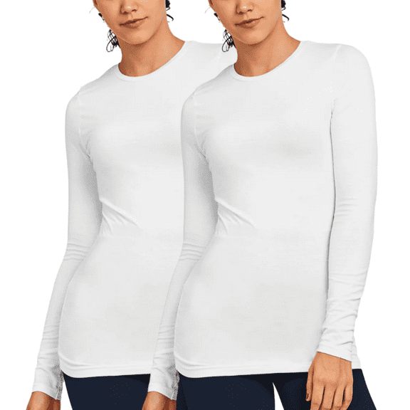 2 Pack Women’s Cotton Long Sleeve T shirts Crew Neck Classic Fit Solid Tee Regular S-L Workout Breathable Casual Comfort Top Womenswear Streetwear