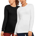 thumbnail image 1 of 2 Pack Women’s Cotton Long Sleeve T shirts Crew Neck Classic Fit Solid Tee Regular S-L Workout Breathable Casual Comfort Top Womenswear Streetwear, 1 of 4