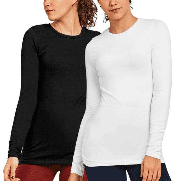 2 Pack Women’s Cotton Long Sleeve T shirts Crew Neck Classic Fit Solid Tee Regular S-L Workout Breathable Casual Comfort Top Womenswear Streetwear
