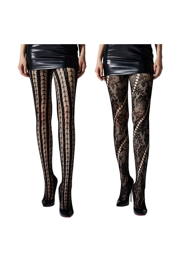 2-Pack Women's Gothic Punk Jacquard Fishnet Tights - Patterned Mesh Stockings with Edgy Style