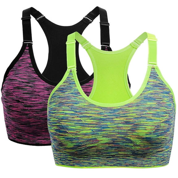 2 Pack Women's High Impact Sports Bras - Seamless Yoga Running Vest with Adjustable Straps (S-XL)