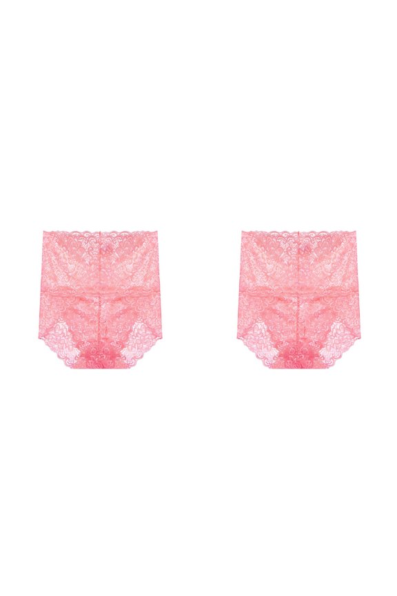 2 Pack Women's High-Waist Lace Panties Elegant Floral Lace Soft Cotton Liner Seamless Breathable Underwear