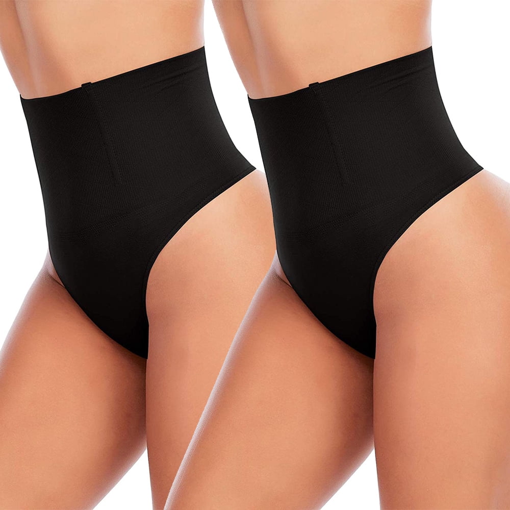 2 Pack Women's High Waist Tummy Control Shapewear Waist Cincher Girdle  Thong Panties Hip Lifter Seamless Body Shaper Underwear 