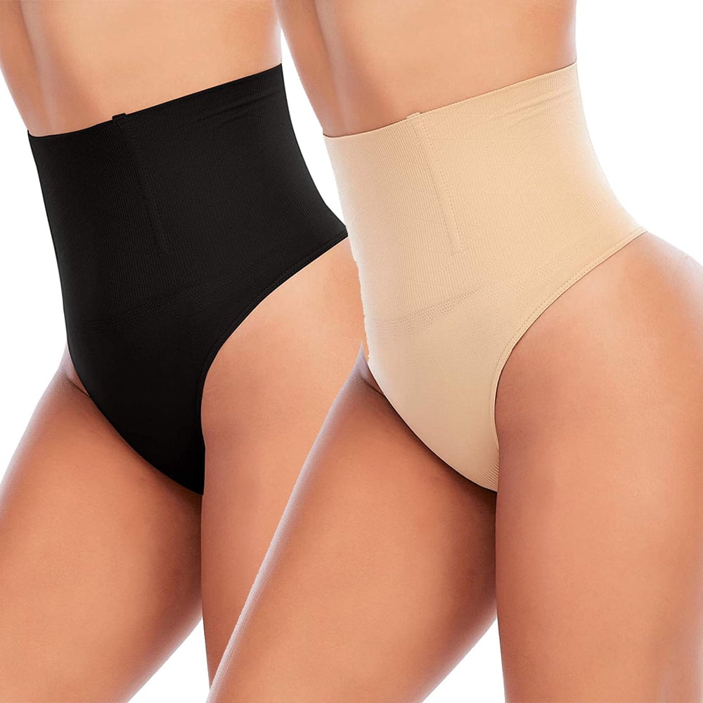 2 Pack Women's High Waist Tummy Control Shapewear Waist Cincher Girdle Thong  Panties Hip Lifter Seamless Body Shaper Underwear 