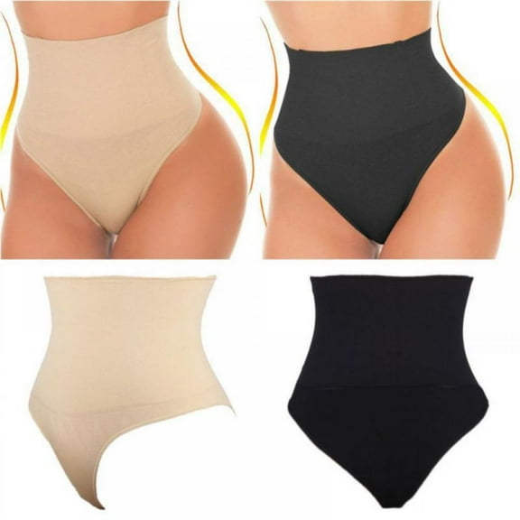 2 Pack Women's High Waist Tummy Control Thongs Butt Lifting Panties Belly Control Shapewear Slim Body Shaper Briefs Thong