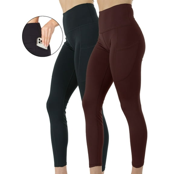 2-Pack Women's High Waist Yoga Leggings with Two Side Pockets Sports Legging Pants