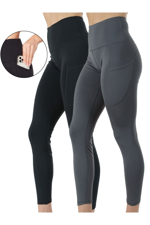 2-Pack Women's High Waist Yoga Leggings with Two Side Pockets Sports Legging Pants