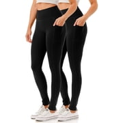 2 Pack Women's High Waisted Active Full Length Leggings With Side Pockets 28"Inseam Yoga Workout Pants