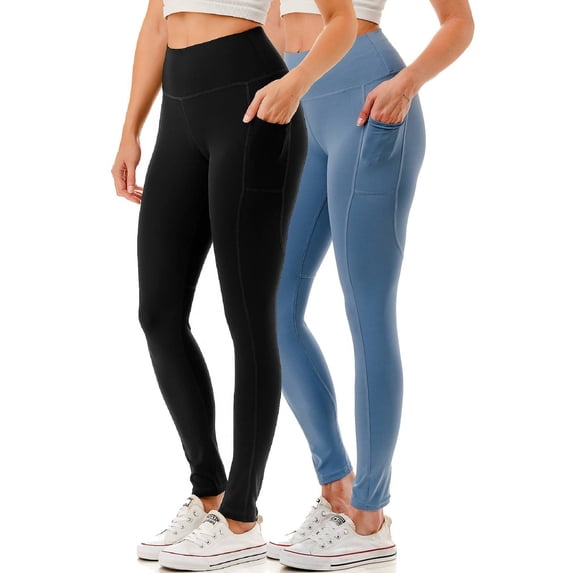 2 Pack Women's High Waisted Active Full Leggings With Side Pockets 28"Inseam Yoga Workout Pants