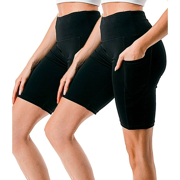 2 Pack Women's High Waisted Biker Shorts With Pockets Tummy Control Active Bike Short