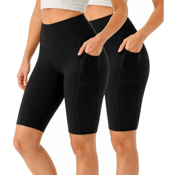 2 Pack Women's High Waisted Biker Shorts With Pockets Tummy Control Active Bike Short
