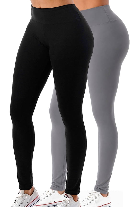 2 Pack Women's High Waisted Buttery Soft Leggings Stretch Tummy Control Pants Plus Size Available S-3XL 28” Inseam