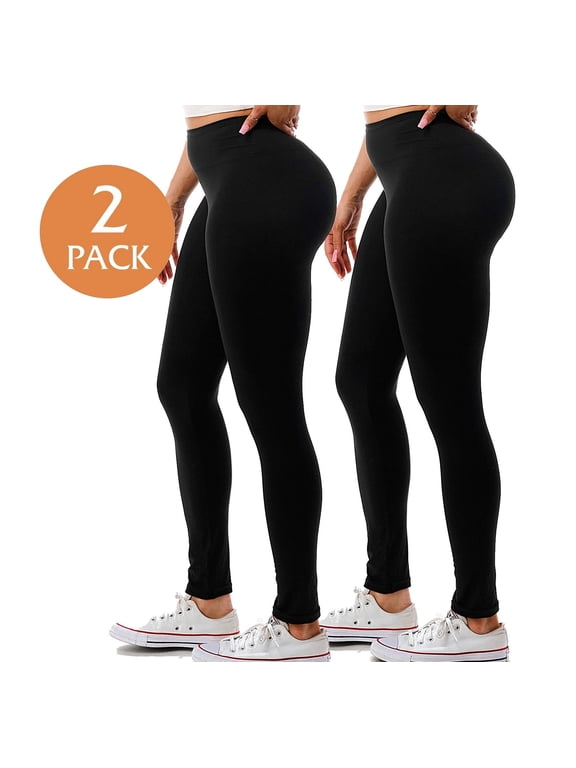 2 Pack Women's High Waisted Leggings Stretch Tummy Control Pants S-3XL With Plus Size 28” Inseam