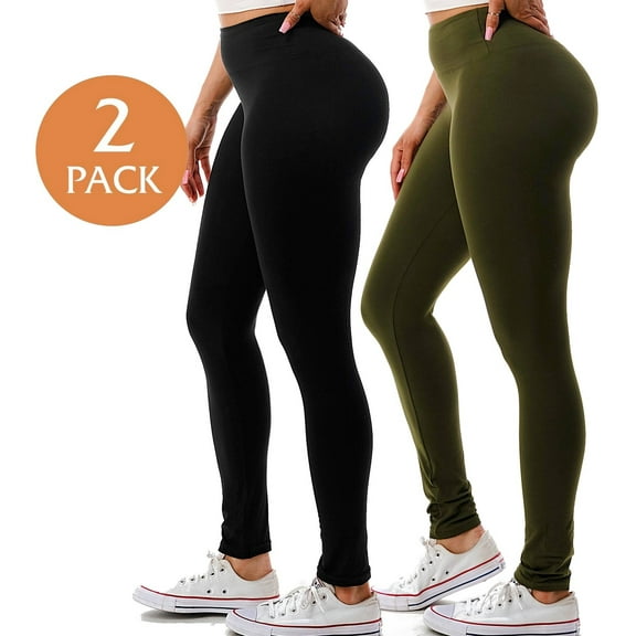 2 Pack Women's High Waisted  Leggings Stretch Tummy Control Pants S-3XL With Plus Size 28” Inseam