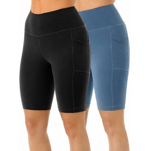 2 Pack Women's High Waisted Long Biker Shorts With Pockets 9" Bermuda Length Active Short