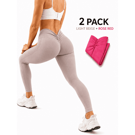 2 Pack Women’s High Waisted Scrunch Butt Leggings, V Back Seamless Yoga Pants, Tummy Control Workout Gym Leggings