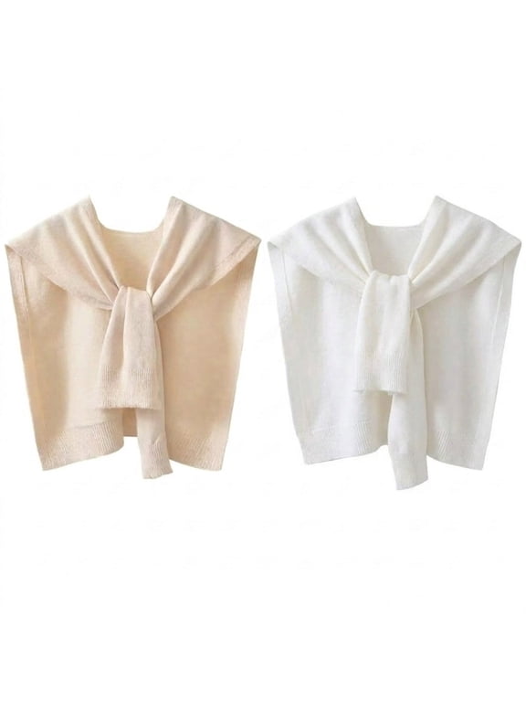 2 Pack Women’s Knit Sweater Shawl Wraps – Fashion Knotted Shoulder Cape & Travel Stole Set, Soft Lightweight Sweater Knit for Casual & Formal Wear