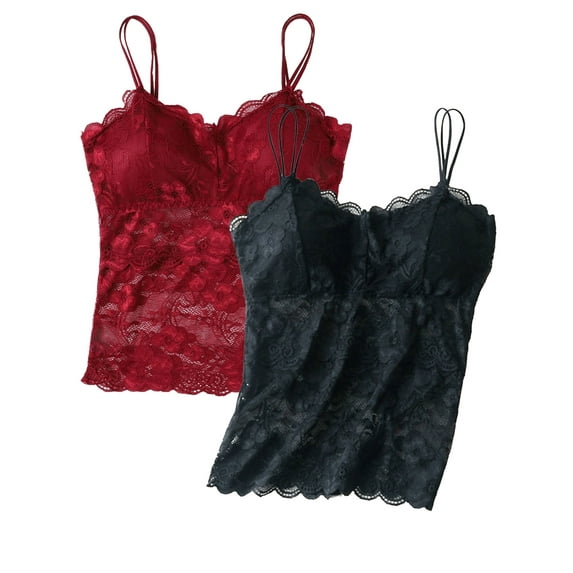 2 Pack Women's Lace Camisole Vest - Breathable Spaghetti Strap Tank Top Basic Cami Undershirt Tops Seamless Beauty Back Top with Built-in Bra, M-2XL