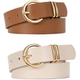 thumbnail image 1 of 2 Pack Women's Leather Belts for Jeans Dresses Fashion Gold Buckle Ladies Belt, 1 of 6