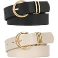thumbnail image 1 of 2 Pack Women's Leather Belts for Jeans Dresses Fashion Gold Buckle Ladies Belt, 1 of 6