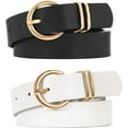 thumbnail image 1 of 2 Pack Women's Leather Belts for Jeans Dresses Fashion Gold Buckle Ladies Belt, 1 of 6