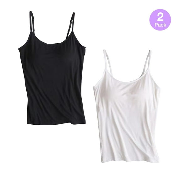 2 Pack Women's Plus-Size Camisole Plus Size Tank Top with Built in Bra Adjustable Strap Padded Tanks for Women