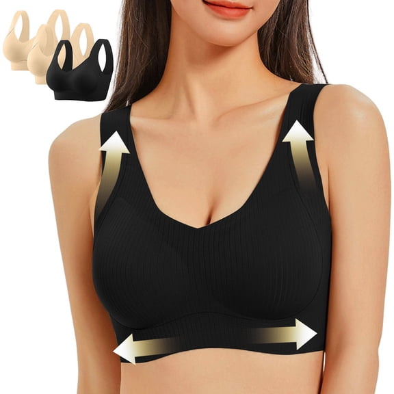 2 Pack Women's Plus Size Seamless Bra, Full Cup Push up Wireless Bralette, Padded Everyday Comfortable Brassiere