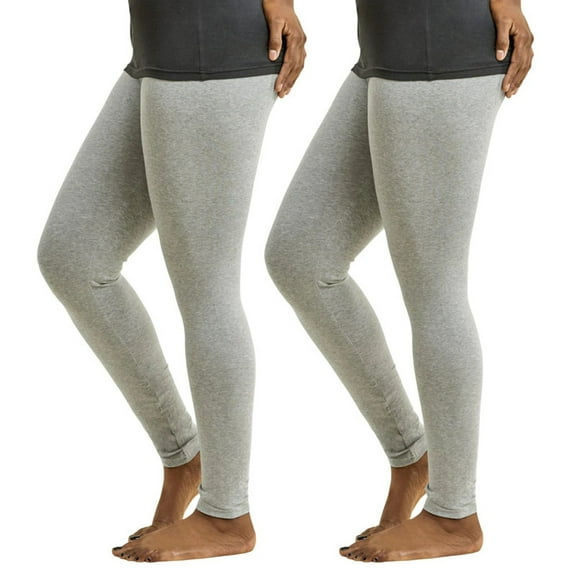 2 Pack Women's Premium Cotton Leggings Plus Size S-3XL Full Length With High Wide Waistband High Waist Curvy Plus Leggings Ankle No See-Through Workout Yoga Pants Tummy Control Activewear Womenswear