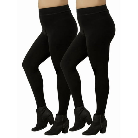 2 Pack Women's Premium Cotton Leggings Plus Size S-3XL Full Length With High Wide Waistband High Waist Curvy Plus Leggings Ankle No See-Through Workout Yoga Pants Tummy Control Activewear Womenswear